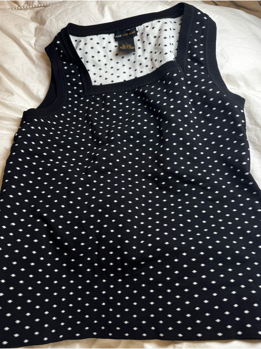 Grace Dane Lewis Black and White Polka Dot Knit Tank Top